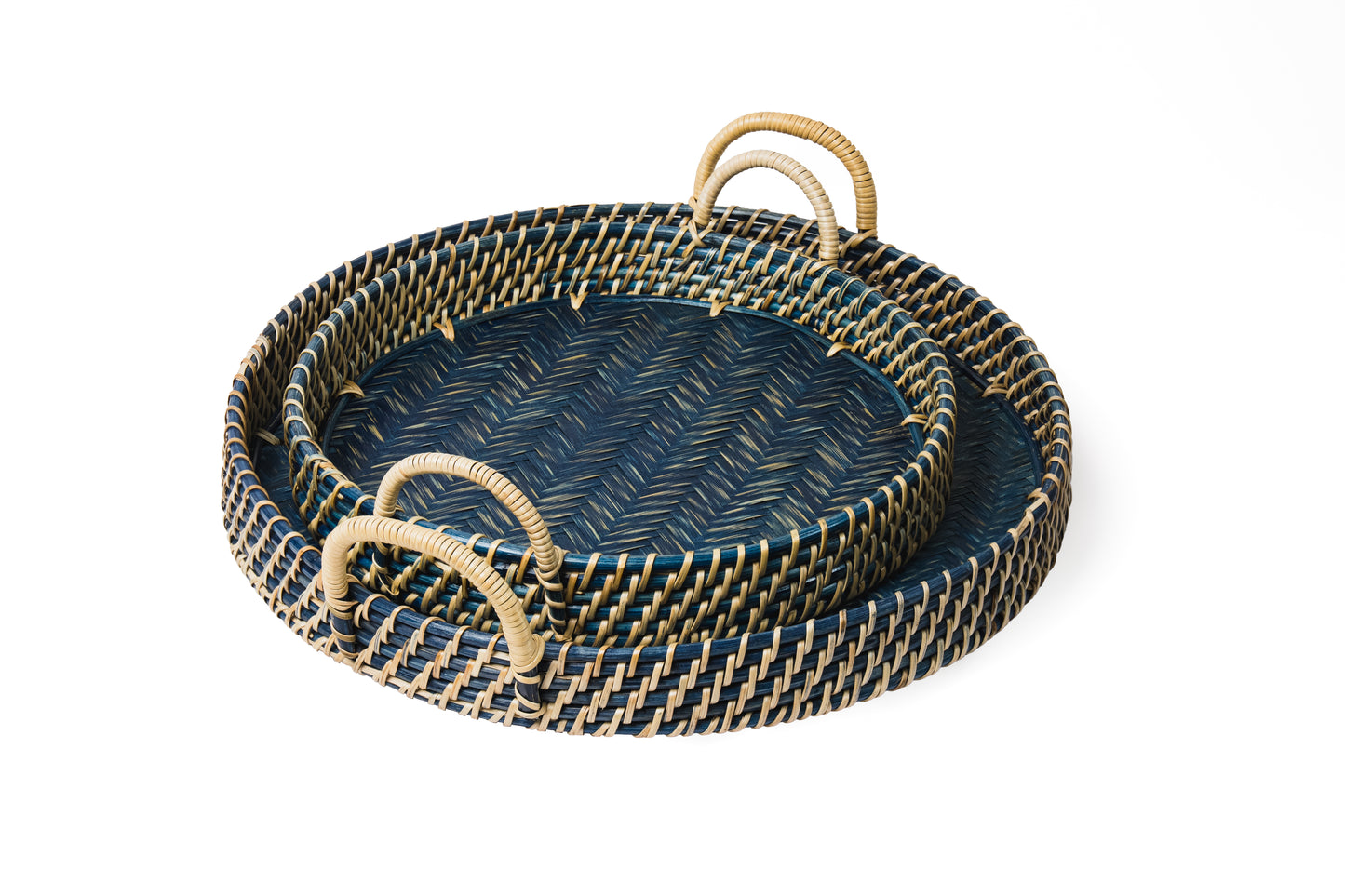 Round Rattan Tray - Navy Blue