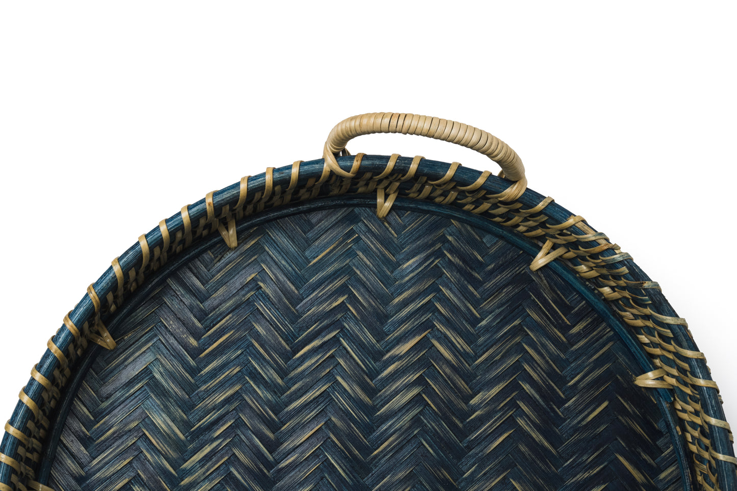 Round Rattan Tray - Navy Blue