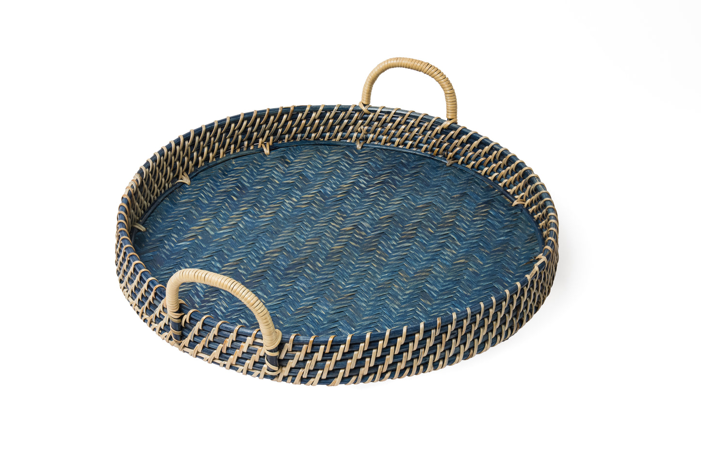 Round Rattan Tray - Navy Blue