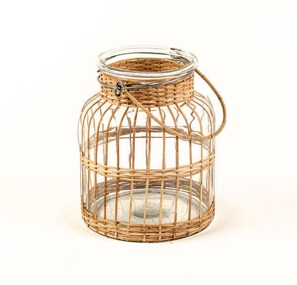 Glass with cane weaved votive