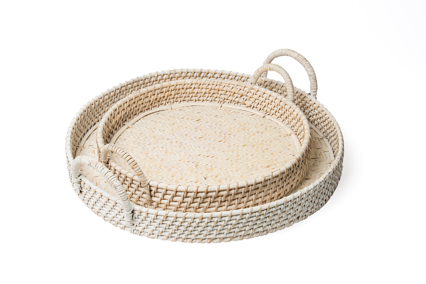 Round Rattan Tray - White