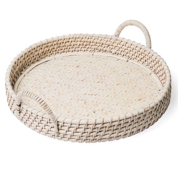 Round Rattan Tray - White