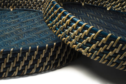 Round Rattan Tray - Navy Blue