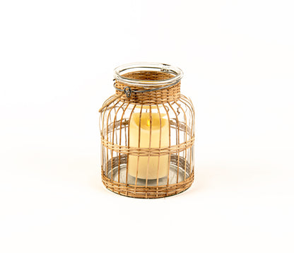 Glass with cane weaved votive